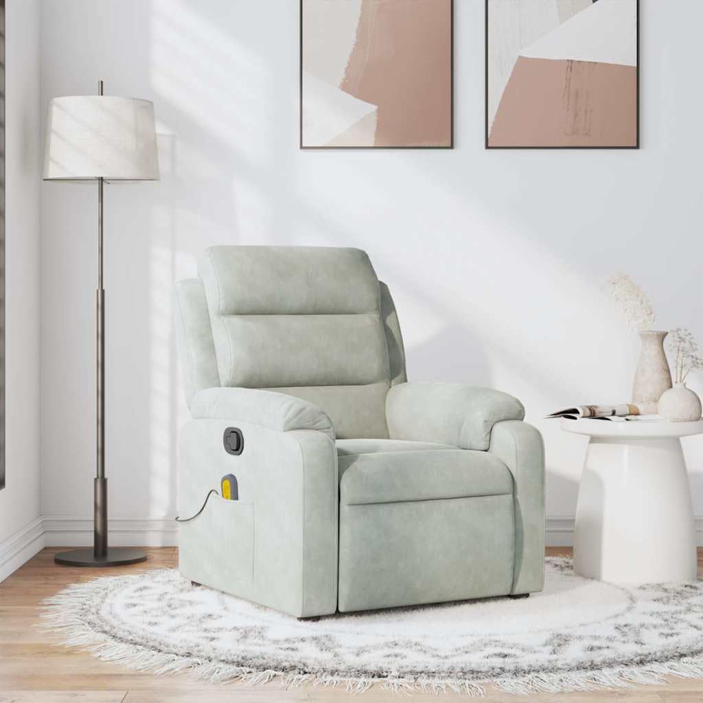 vidaXL Massage Recliner Chair with 6-Point Vibration Massage and Convenient Side Pocket, Light Grey Velvet Rocker, Adjustable Backrest & Footrest Lounge Seat for Living Room, USB Charge Port